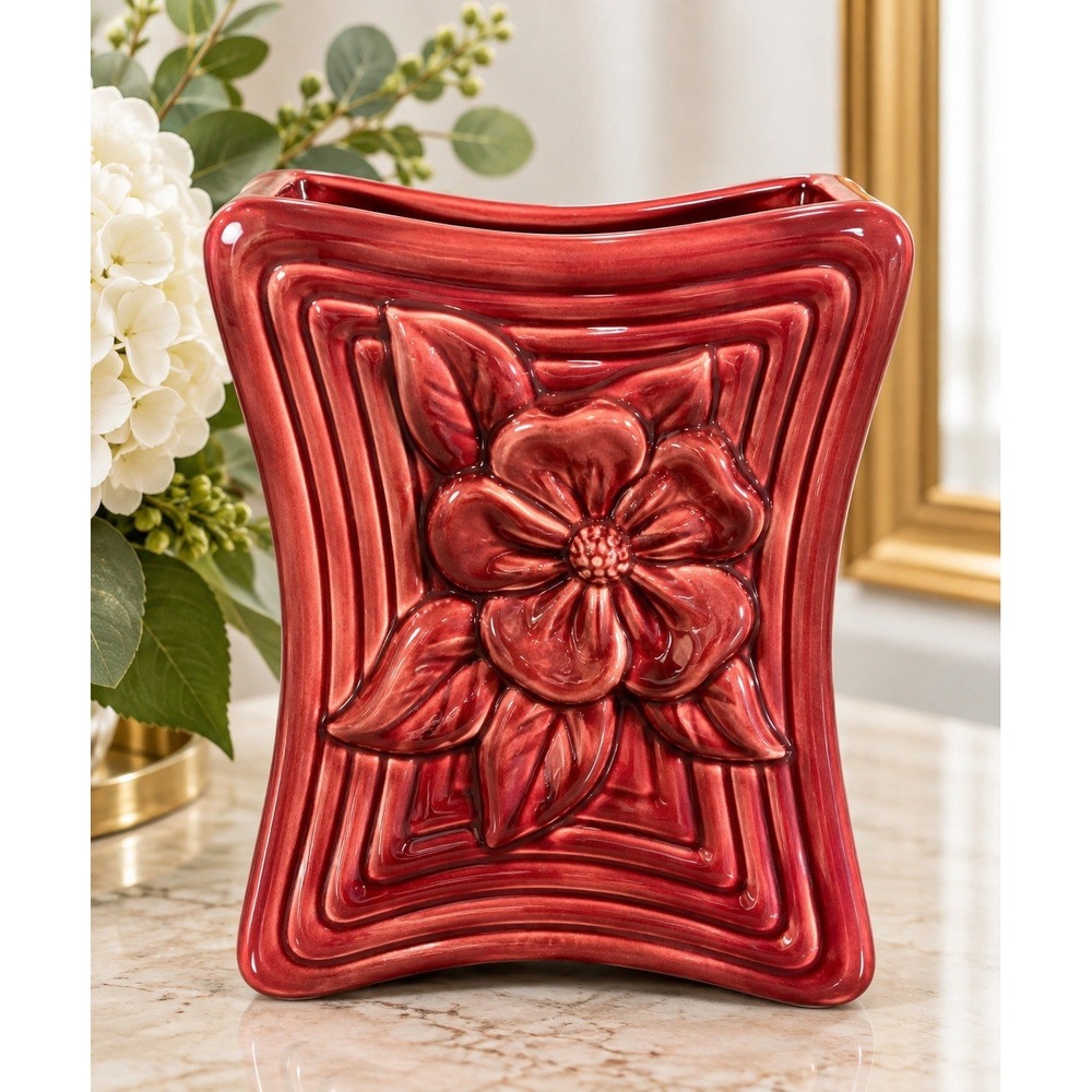 Vintage Gonder Original 687 Red Flambe Art Pottery Floral Vase 8" MCM USA